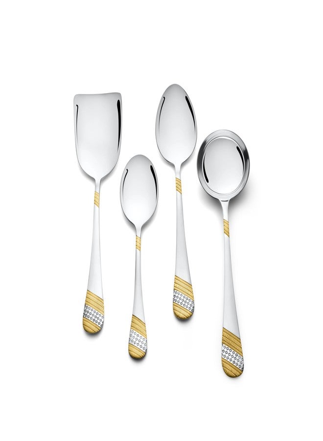 FnS Imperio Stainless Steel 24 Karat Gold Plated Serving Set of 4 (1 Small Serving Spoon, 1 Large Serving Spoon, 1 Gravy Ladle, 1 Rice Server) - Image 5